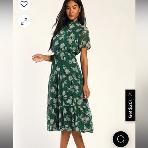 Lulu’s Floral Dressed Up Dark Green Floral Print Midi Dress Small